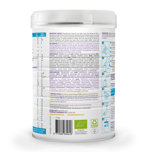 Jovie Organic Follow on Cow Milk - Stage 2 (4 cans)